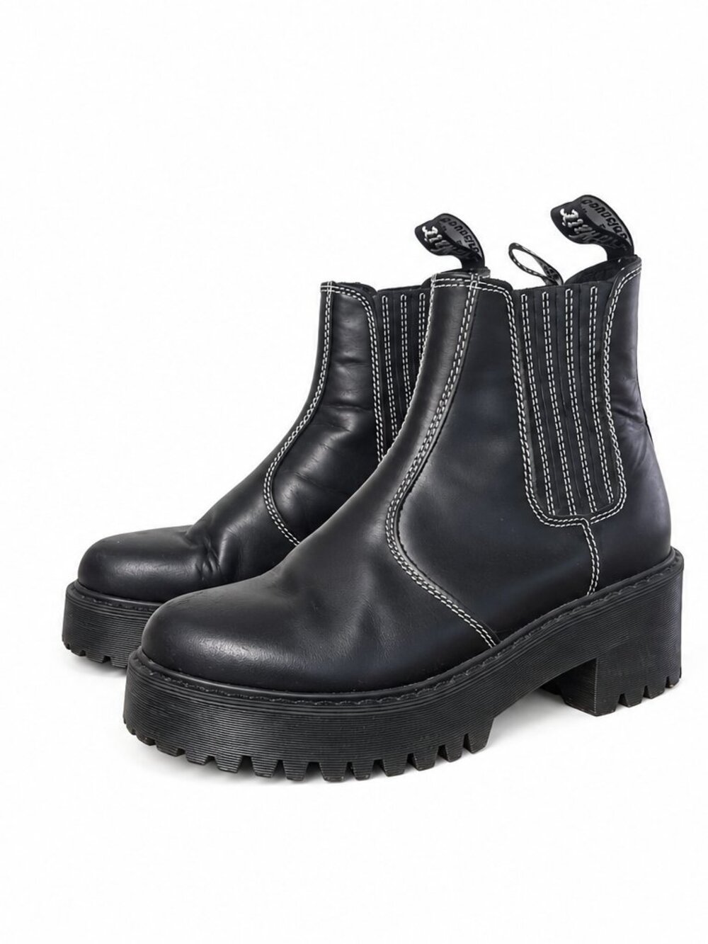 Dr Martens Black Leather Chelsea Boots Women 7 Platform Chunky Ankle Boots